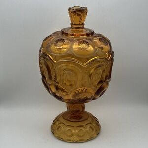 Vtg Amber L.E. Smith Moon & Star Covered Compote Candy Dish 8" / As-Is